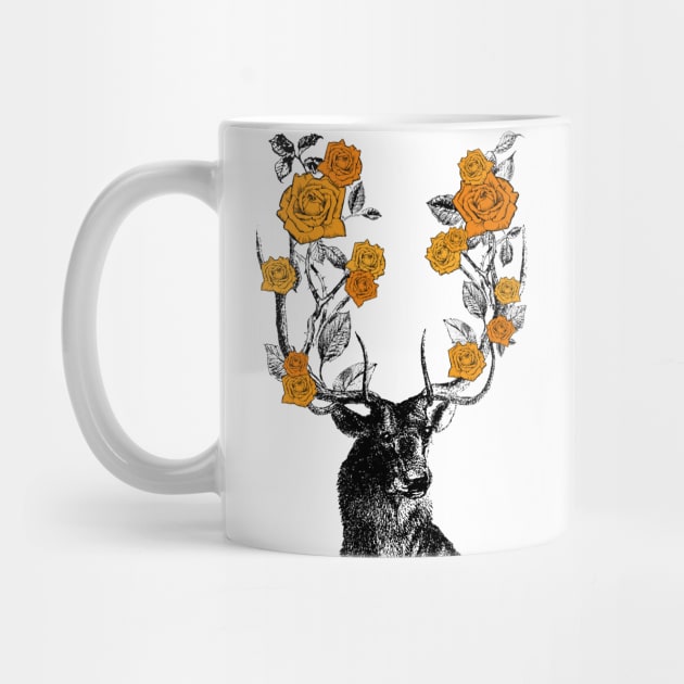 Stag and Roses | Stag and Flowers | Orange Roses | by Eclectic At Heart